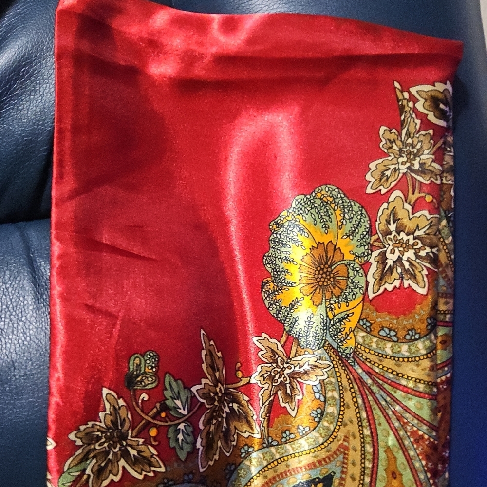 Floral Red Silky Scarf